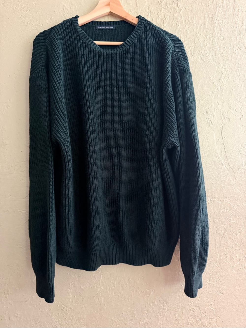 Brandy Melville Dark Green Ribbed Crewneck Sweater